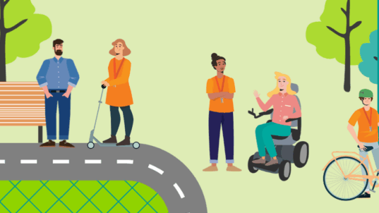 Piirroshahmoja kaupungilla.