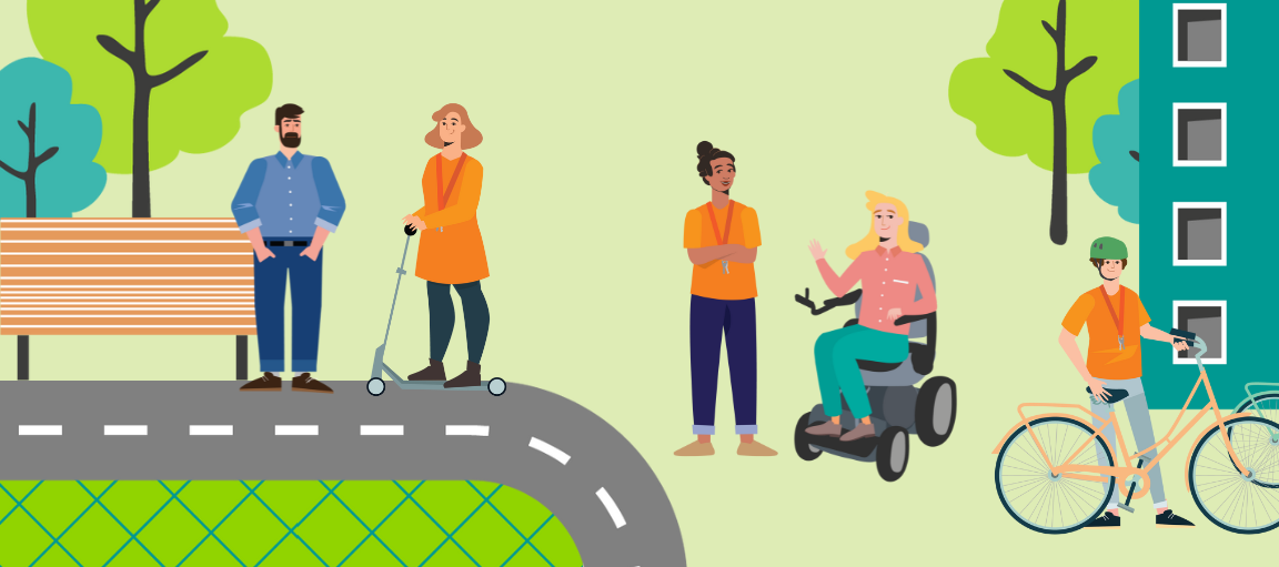 Piirroshahmoja kaupungilla.