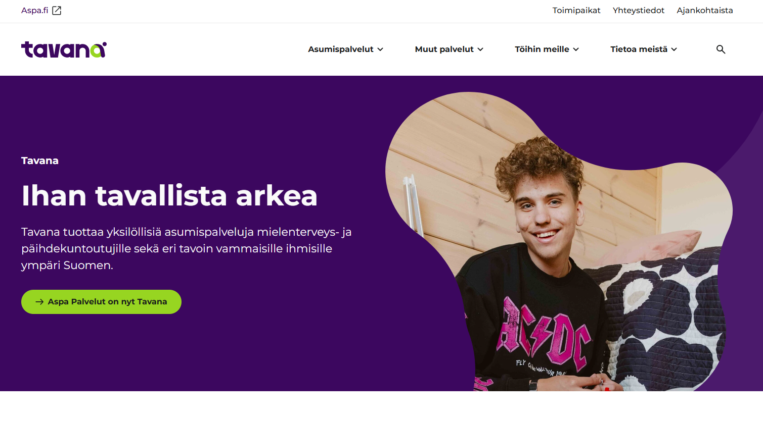 Kuvakaappaus tavana.fi-etusivusta.